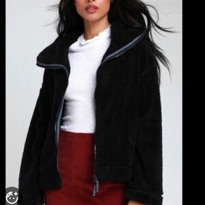 Free People FP Movement High Neck Dazed Full Zip-Up Black Fuzzy Jacket Small